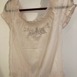 Sheer Blush Embroidered Peasant Top